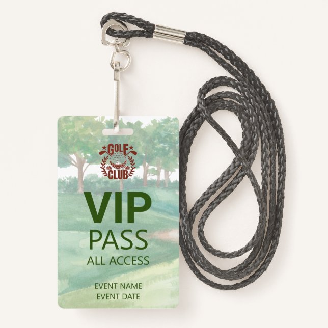 Badge VIP PASS Golf Club League Photo Logo Event (Devant avec lanière)