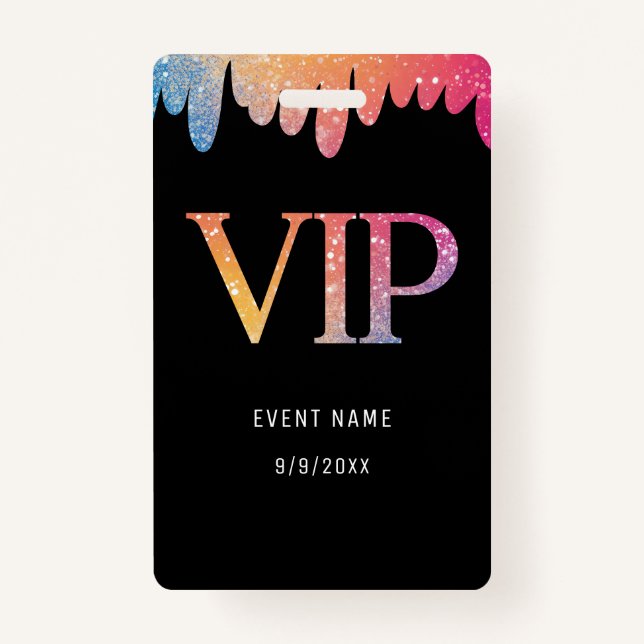 Badge VIP Pass Parties scintillant moderne noire (Devant)