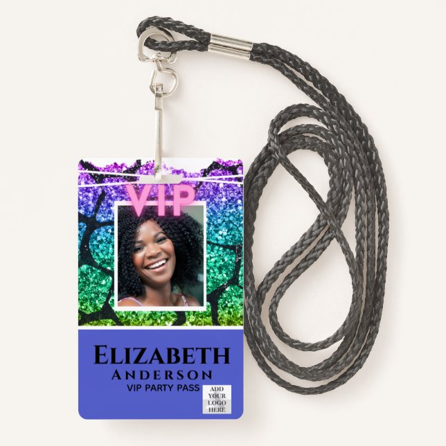 Badge VIP PHOTO ID - Fête de fête PARTIES SCINTILLANT d' (Devant avec lanière)