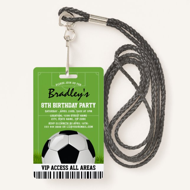 Badge VIP Sports Pass Enfants Soccer fête d'anniversaire (Devant avec lanière)