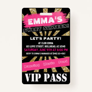 Badge VIP Sweet 16 ou tout autre événement Pass Libellé 