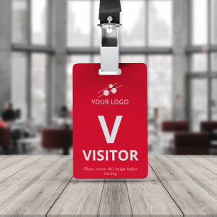 Badge Visiteur Rouge Blanc Ajoutez Votre Logo