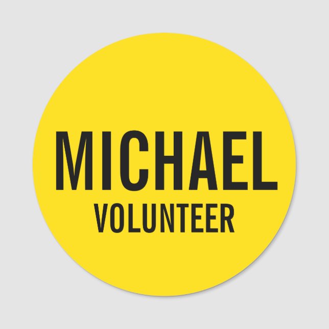 Badge volontaire jaune avec nom personnalisé (Devant)