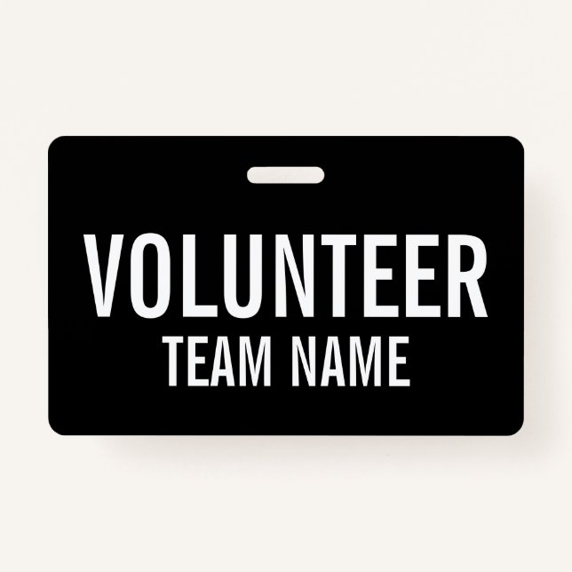 Badge volontaire noir avec nom d'équipe personnali (Devant)