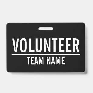 Badge Volontaire noir avec nom d'équipe personnalisé