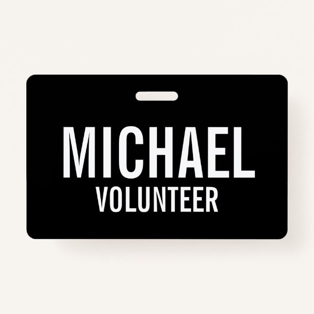 Badge volontaire noir avec nom personnalisé (Devant)