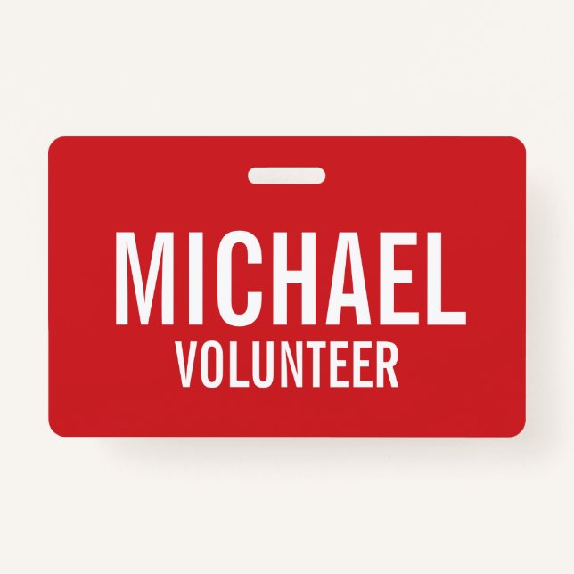 Badge volontaire rouge avec nom personnalisé (Devant)