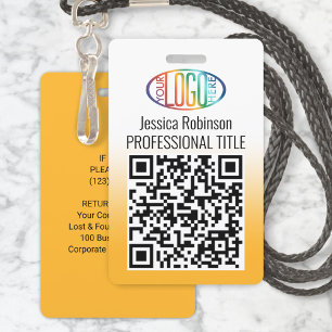 Badge Votre logo, code QR, nom et titre dégradé jaune