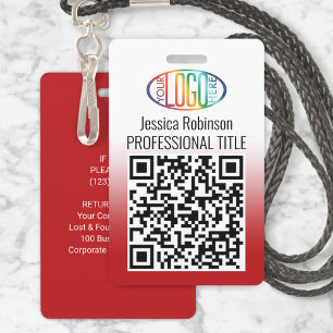 Badge Votre logo, code QR, nom et titre dégradé rouge