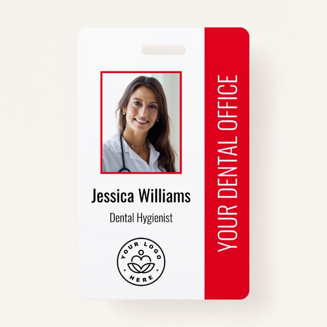 Badge Votre logo du bureau des dentistes - ID photo roug (Devant)