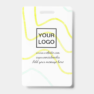 Badge Votre logo ici blanc simple minimal lignes jaunes