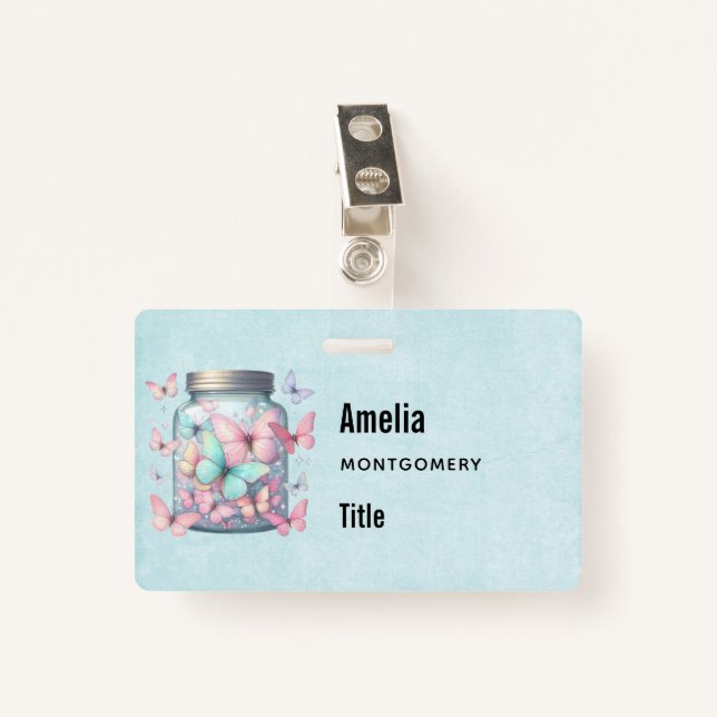 Badge Whimsical Butterflies in a Jar (Devant avec clip)