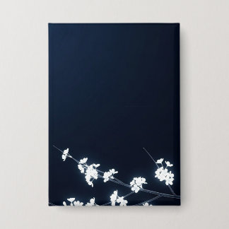 Badge White Cherry Blossom Navy Background
