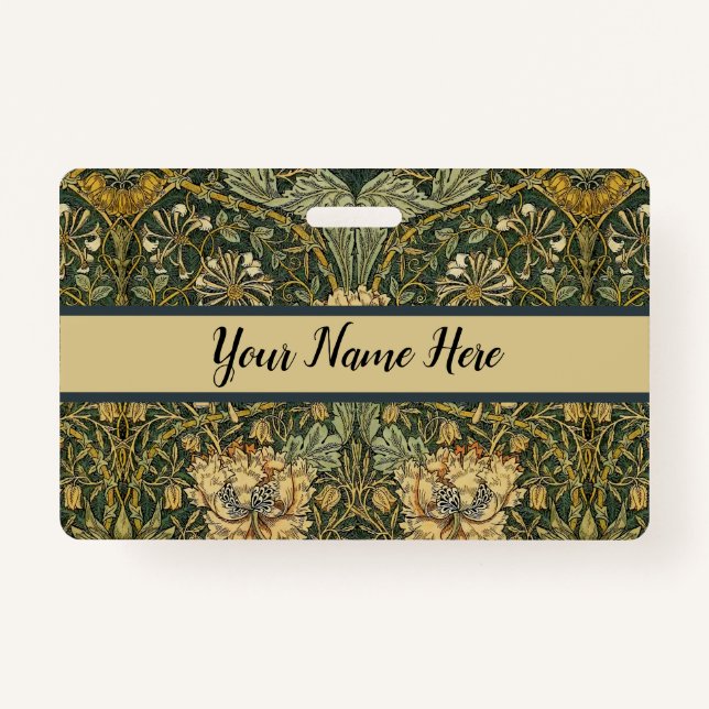 Badge William Morris Honeysuckle Vert Floral (Devant)