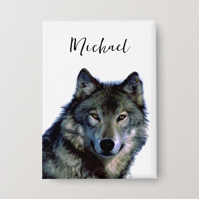 Badge Wolf Portrait Votre nom Écriture personnalisée (Recto)