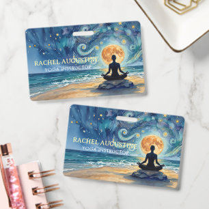 Badge Yoga Méditation Ciel Nocturne Étoilé Lune Plage Oc