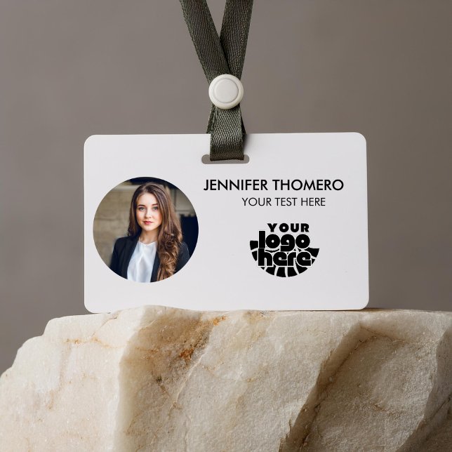 Badge Your Logo Here Company Business QR Code Photo Name (your logo here name tags badges minimalist corporate business personnel staff employee job tittle )