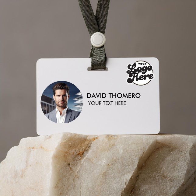 Badge Your Logo Here Company Business QR Code Photo Name (your logo here name tags badges  business corporate small business customer service first last name)