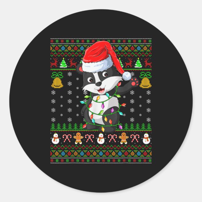 Badger Christmas Lights Funny Santa Ugly Sweaters  Runder Aufkleber (Vorderseite)
