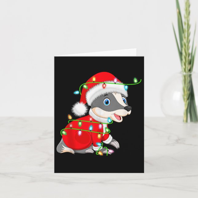 Badger Christmas Lights Santa Costume Cute Animal  Karte (Vorderseite)