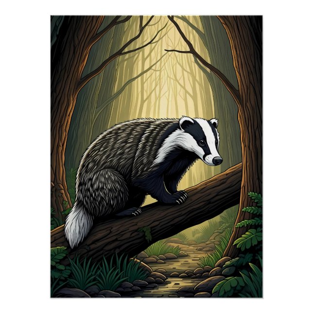 Badger in Enchanted Forest Poster (Vorderseite)