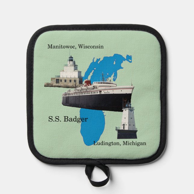 Badger Lake Michigan veränderbare Hintergrundfarbe Topflappen (Vorderseite)