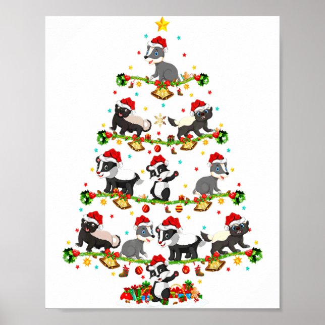 Badger Lights Xmas Santa Badger Christmas Tree  Poster (Vorne)