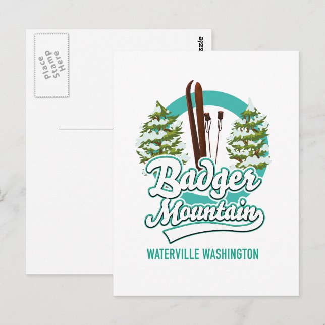 Badger Mountain Waterville Ski Logo Postkarte (Vorne/Hinten)