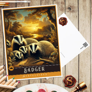 Badger   Niedliche Vintage Tierpostkarte Postkarte