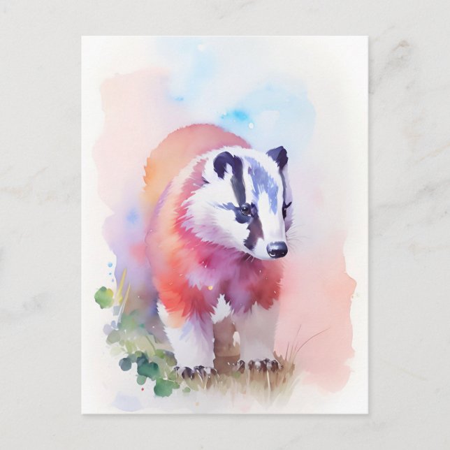 Badger Wasserfarbe Portrait 1 Postkarte (Vorderseite)