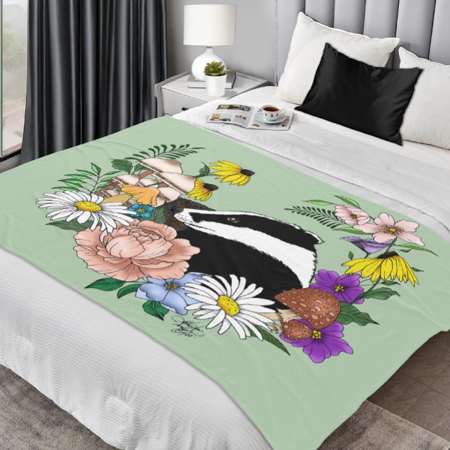 Badger Wild Blume Mushrooms Green Fleecedecke (Von Creator hochgeladen)