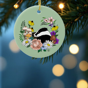 Badger Wild Blume Mushrooms Green Keramik Ornament