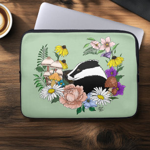 Badger Wild Blume Mushrooms Green Laptopschutzhülle