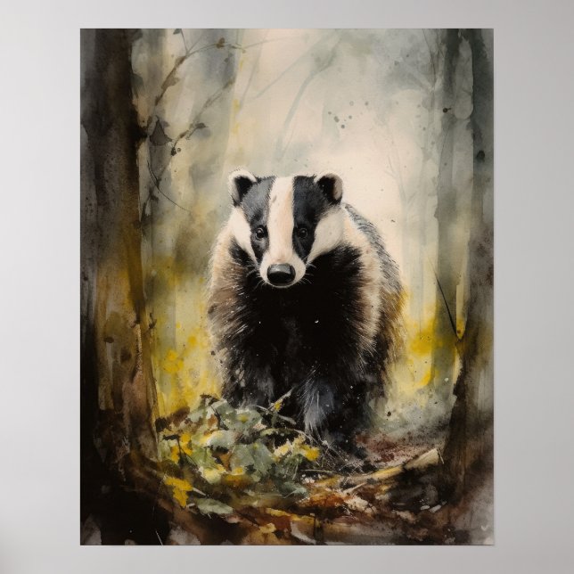 Badger Woodland Animal Art Print Poster (Vorne)