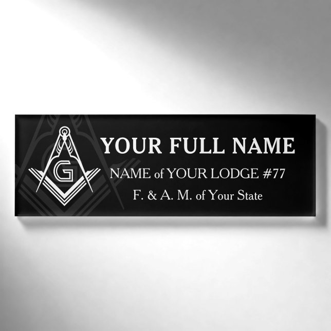 Badges de nom maçonnique personnalisées | Noir et  (Devant)