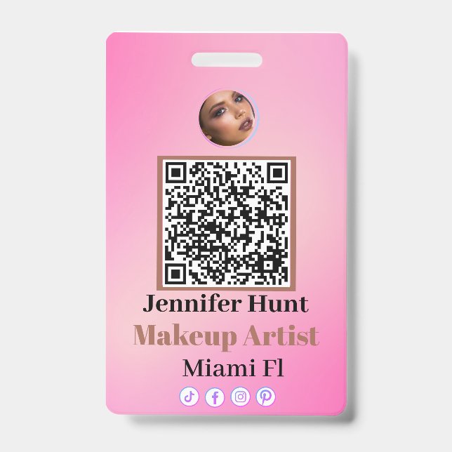 Badges Personnalisés Personnalisés Rose avec QRcod (Avant)