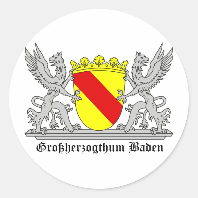 Badischer Greif mi Schrift Großherzogtum Baden Runder Aufkleber (Vorderseite)