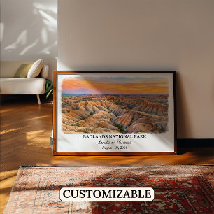 Badlands National Park South Dakota, Aquarell Poster