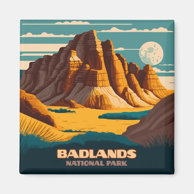 Badlands Nationalpark Berge Retro Magnet (Vorne)