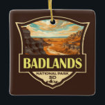 Badlands Nationalpark Illustration Retro Keramikornament<br><div class="desc">Badlands Vektorgrafik Design. Die dramatische Landschaft des Parks erstreckt sich über mehrere Gesteinsformationen, steile Schluchten und Türme. Bison, Bighorn, Schafe und Präriehunde bewohnen ihr sich ausbreitendes Grasland.</div>
