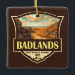 Badlands Nationalpark Illustration Retro Keramikornament<br><div class="desc">Badlands Vektorgrafik Design. Die dramatische Landschaft des Parks erstreckt sich über mehrere Gesteinsformationen, steile Schluchten und Türme. Bison, Bighorn, Schafe und Präriehunde bewohnen ihr sich ausbreitendes Grasland.</div>