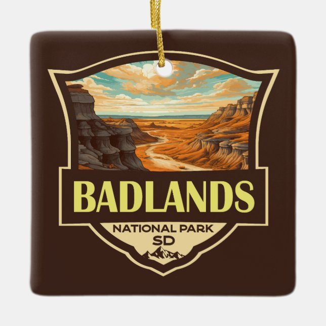 Badlands Nationalpark Illustration Retro Keramikornament (Vorderseite)