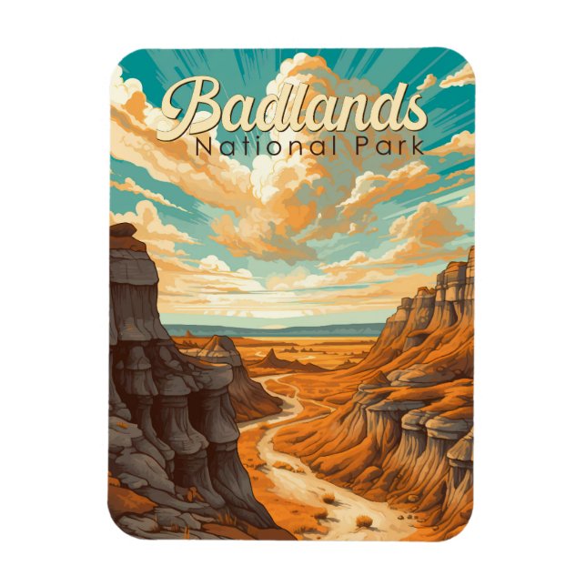 Badlands Nationalpark Illustration Retro Magnet (Vertikal)