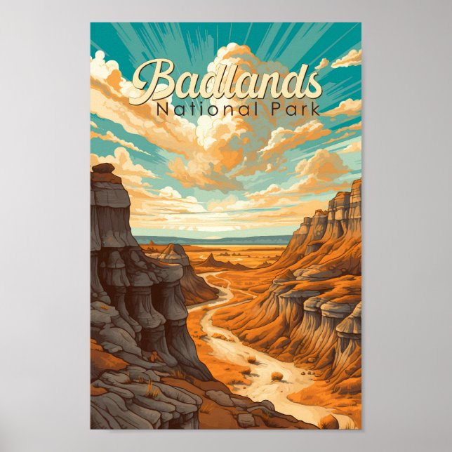 Badlands Nationalpark Illustration Retro Poster (Vorne)