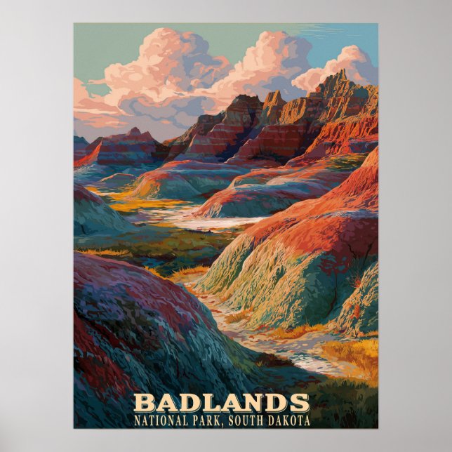 Badlands Nationalpark - Landschaft des rauschenden Poster (Vorne)