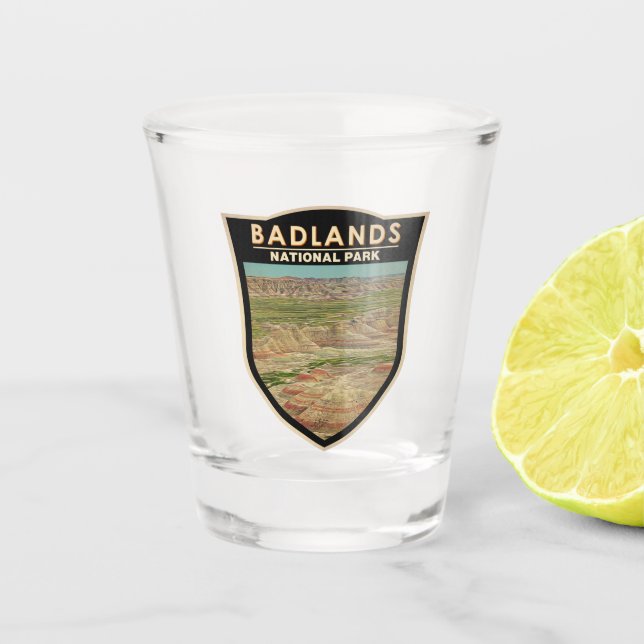 Badlands Nationalpark Landschaft Wasserfarbenes Ab Schnapsglas (Vorderseite)