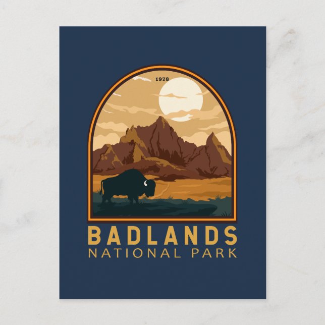 Badlands Nationalpark Vintages Emblem Postkarte (Vorderseite)