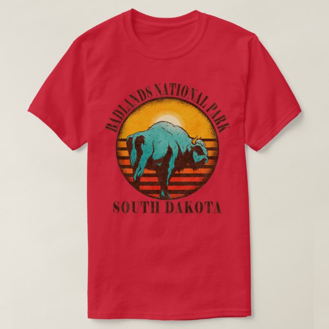 Badlands US-Nationalpark South Dakota Bison Hikin T-Shirt (Design vorne)