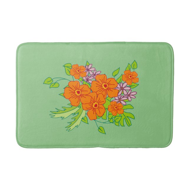 Badmatte mit orangefarbener Blume, Badematte (Vorderseite)