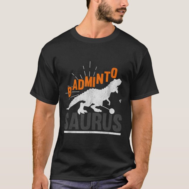 Badminto Saurus Rex Birdie Shuttle Dinosaur Federb T-Shirt (Vorderseite)